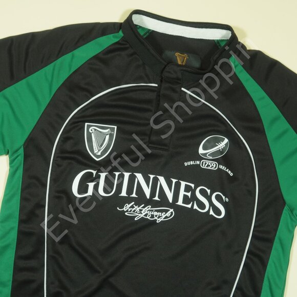 Guinness Performance Rugby Jersey Mens XL Black Green Short Sleeve - Picture 1 of 8